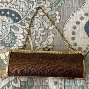 Elegant Brown Metal Vintage Clutch with Gold Accents